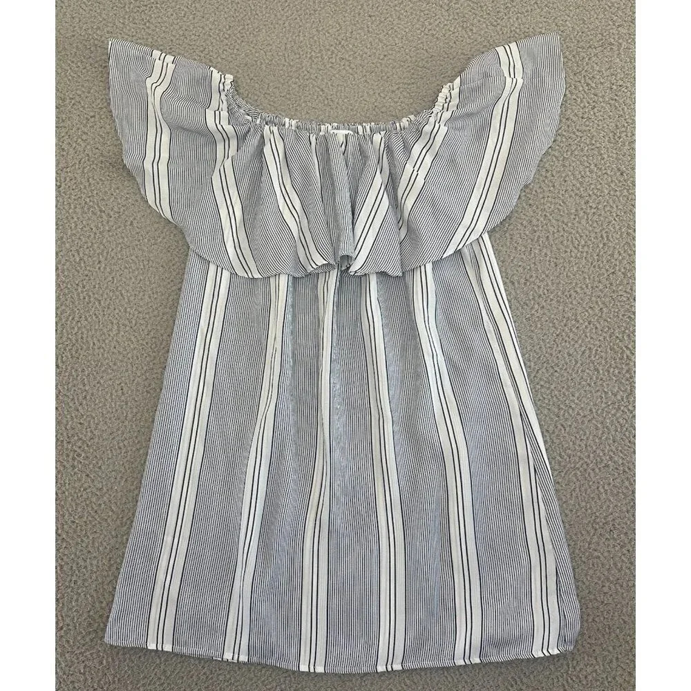 MISA Los Angeles Dress Womens Medium Blue Off the Shoulder Coastal‎ Nautical USA